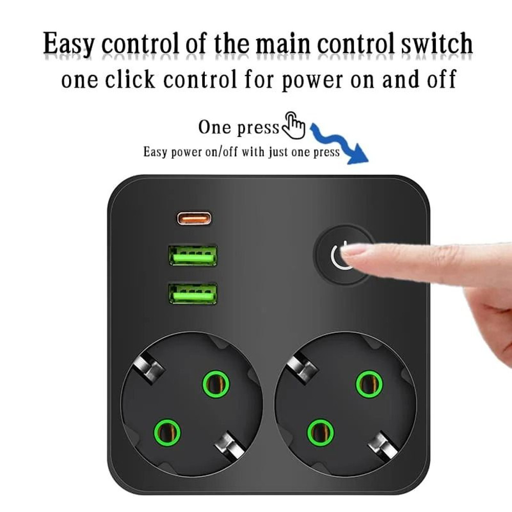EU Plug Wall Power Strip Two AC Sockets With USB Ports Type C 0