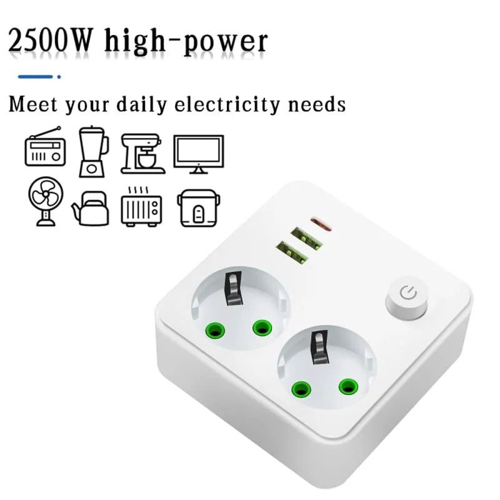 EU Plug Wall Power Strip Two AC Sockets With USB Ports Type C 1