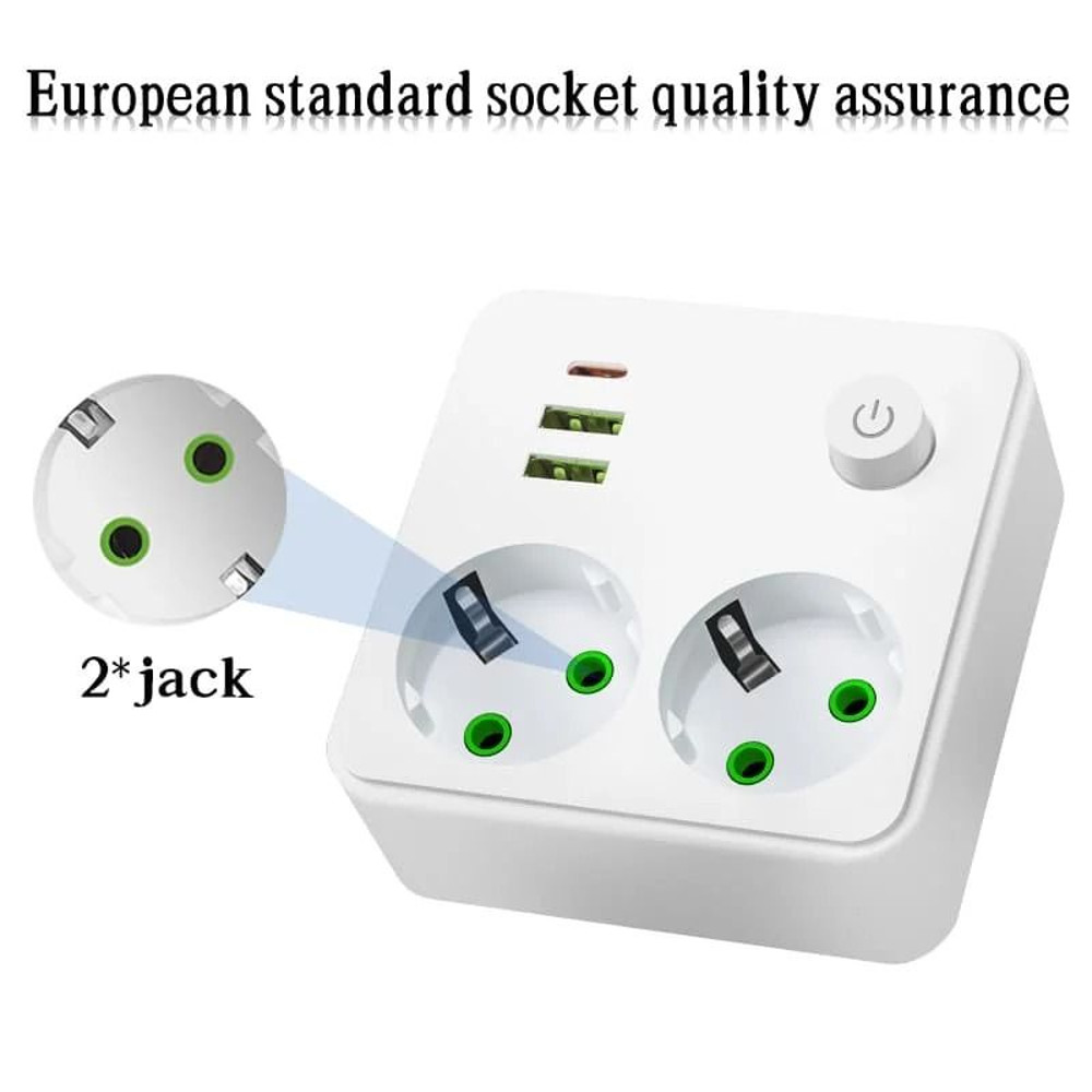EU Plug Wall Power Strip Two AC Sockets With USB Ports Type C 2