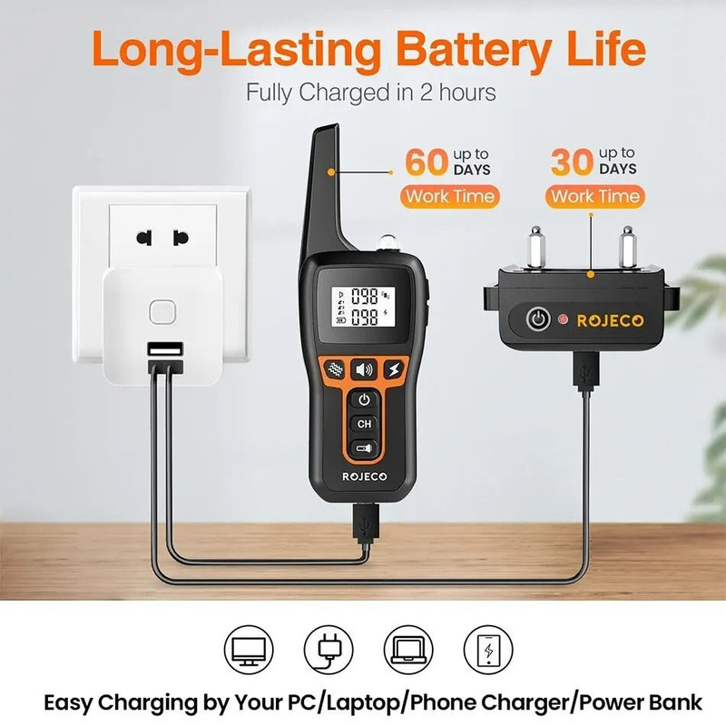 ROJECO 1000m Electric Dog Training Collar With Waterproof Remote 3