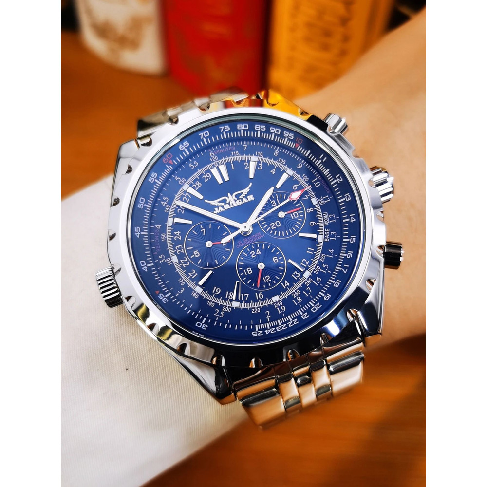 JARAGAR Sports Automatic Mechanical Watch For Men Silver Stainless Steel Strap 4