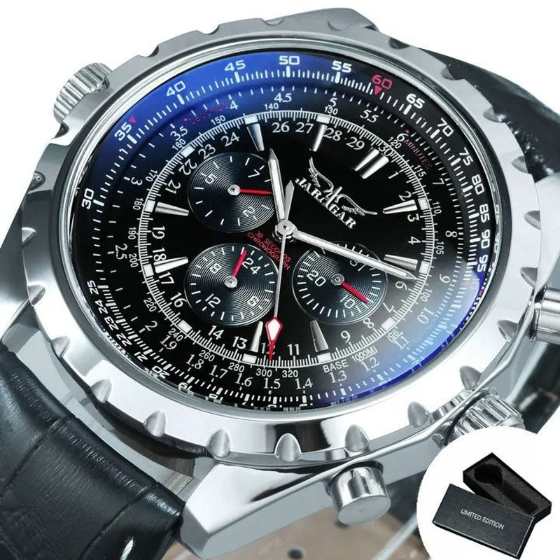 JARAGAR Sports Automatic Mechanical Watch For Men Silver Stainless Steel Strap 9