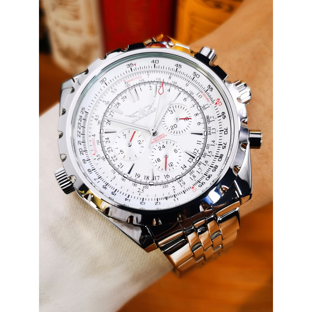 JARAGAR Sports Automatic Mechanical Watch For Men Silver Stainless Steel Strap 5