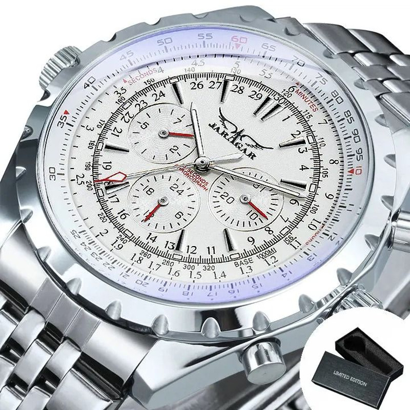 JARAGAR Sports Automatic Mechanical Watch For Men Silver Stainless Steel Strap 8