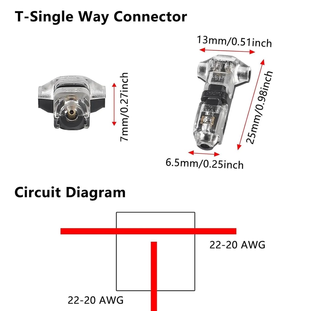 T Type 1 Pin Low Voltage Wire Connector Quick Solderless Splice Kit 1