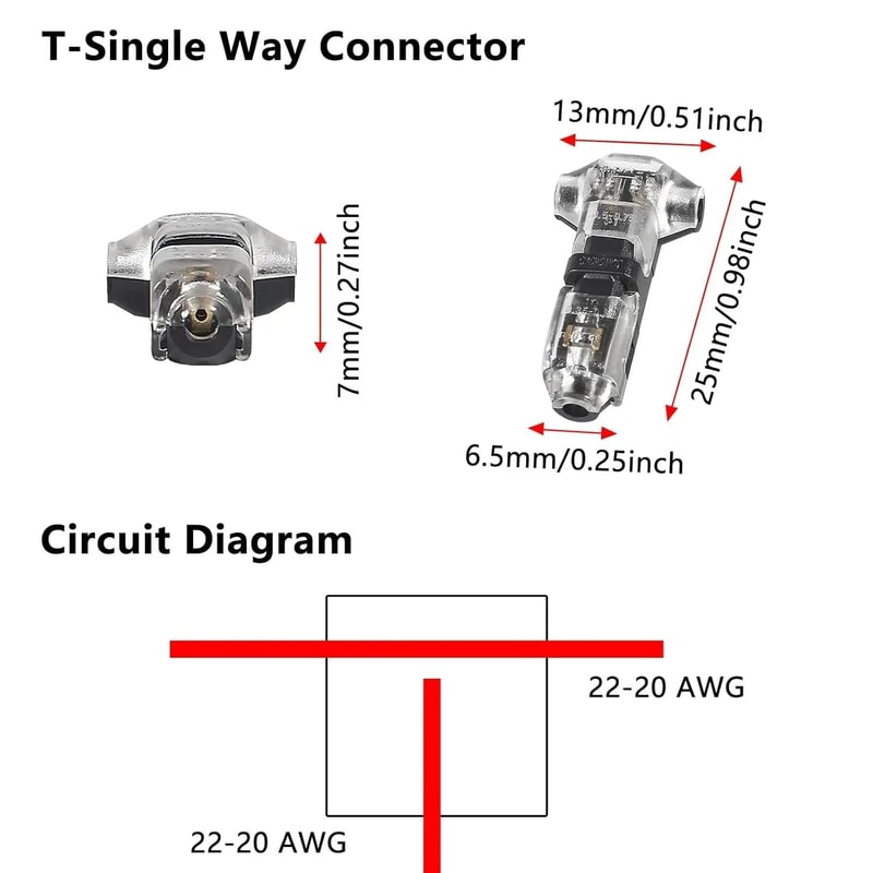T Type 1 Pin Low Voltage Wire Connector Quick Solderless Splice Kit 1
