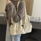 Large Capacity Canvas Tote Bag Shoulder Work Commuting Bucket Bag 2