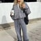 HH Women Two Piece Retro Zip Bomber Jacket And Wide Leg Pants Set 3