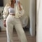 HH Women Two Piece Retro Zip Bomber Jacket And Wide Leg Pants Set 4