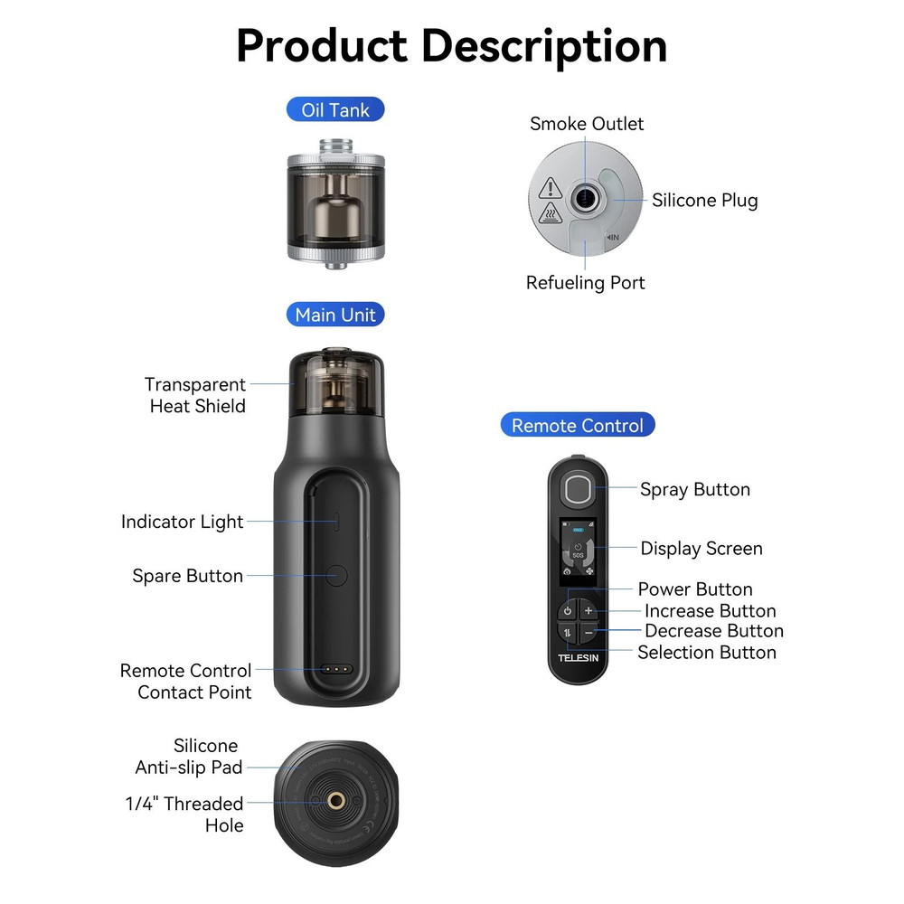 TELESIN Portable Smoke Maker Fogger Machine Remote Control Smoke Effect Kit 5
