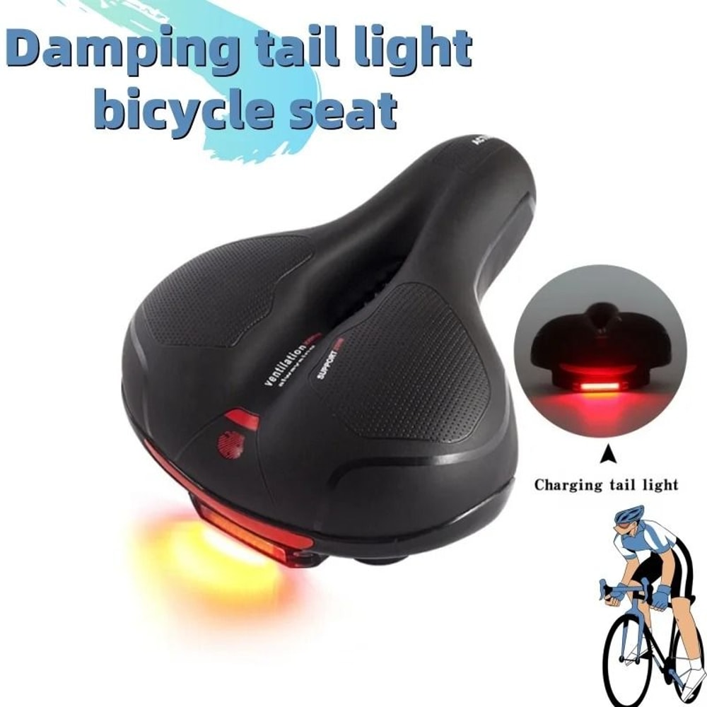 Bicycle Seat Pad Waterproof Shock Absorbing Cushion With Tail Light 0
