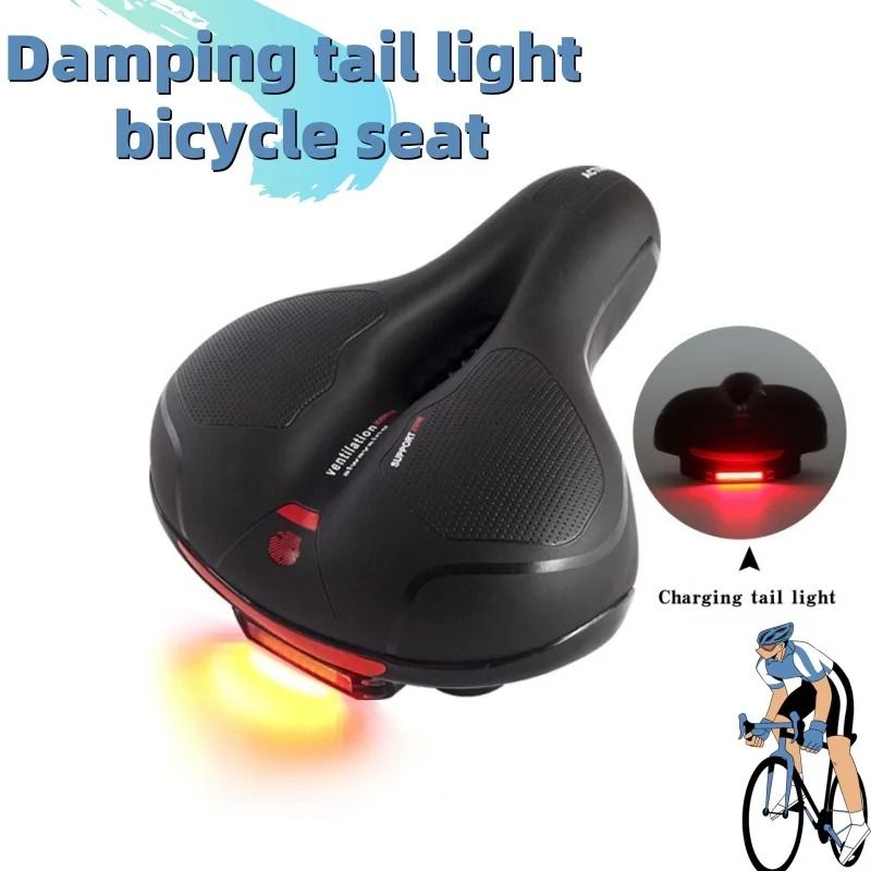 Bicycle Seat Pad Waterproof Shock Absorbing Cushion With Tail Light 0