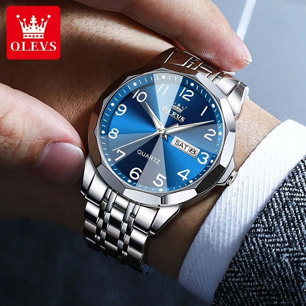 OLEVS Original Waterproof Mens Quartz Mirror Watch Stainless Steel Luminous 2