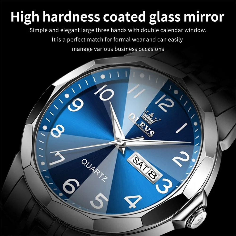 OLEVS Original Waterproof Mens Quartz Mirror Watch Stainless Steel Luminous 3