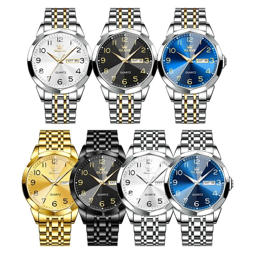 OLEVS Original Waterproof Mens Quartz Mirror Watch Stainless Steel Luminous 5