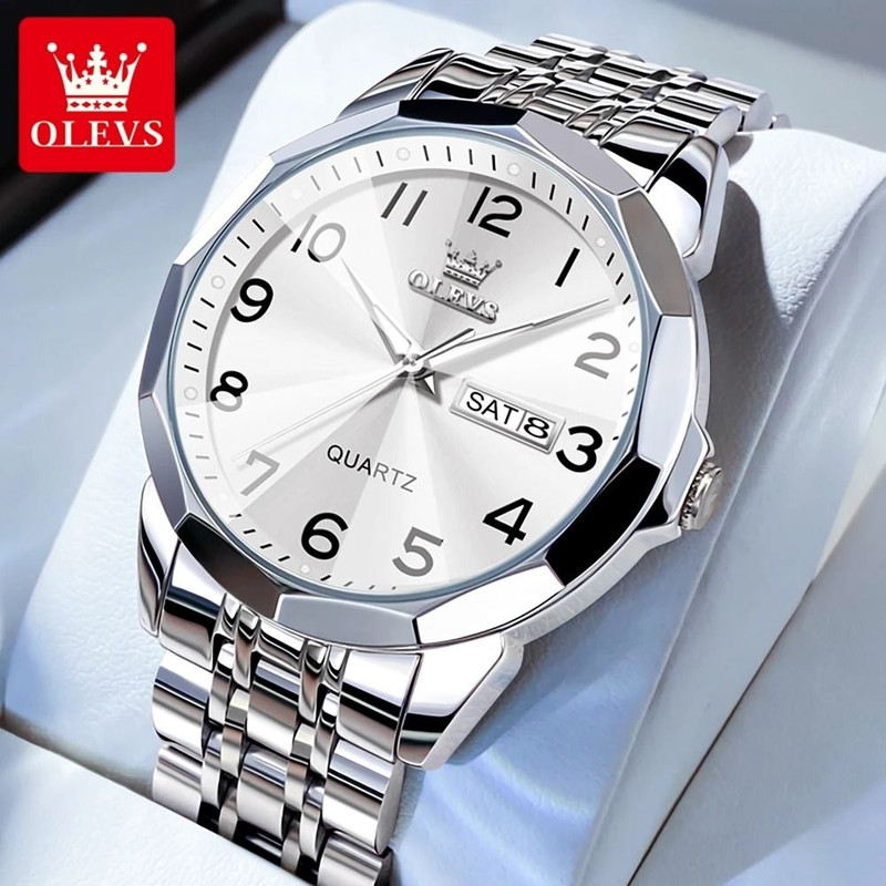OLEVS Original Waterproof Mens Quartz Mirror Watch Stainless Steel Luminous 7