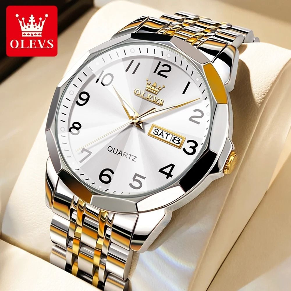 OLEVS Original Waterproof Mens Quartz Mirror Watch Stainless Steel Luminous 9