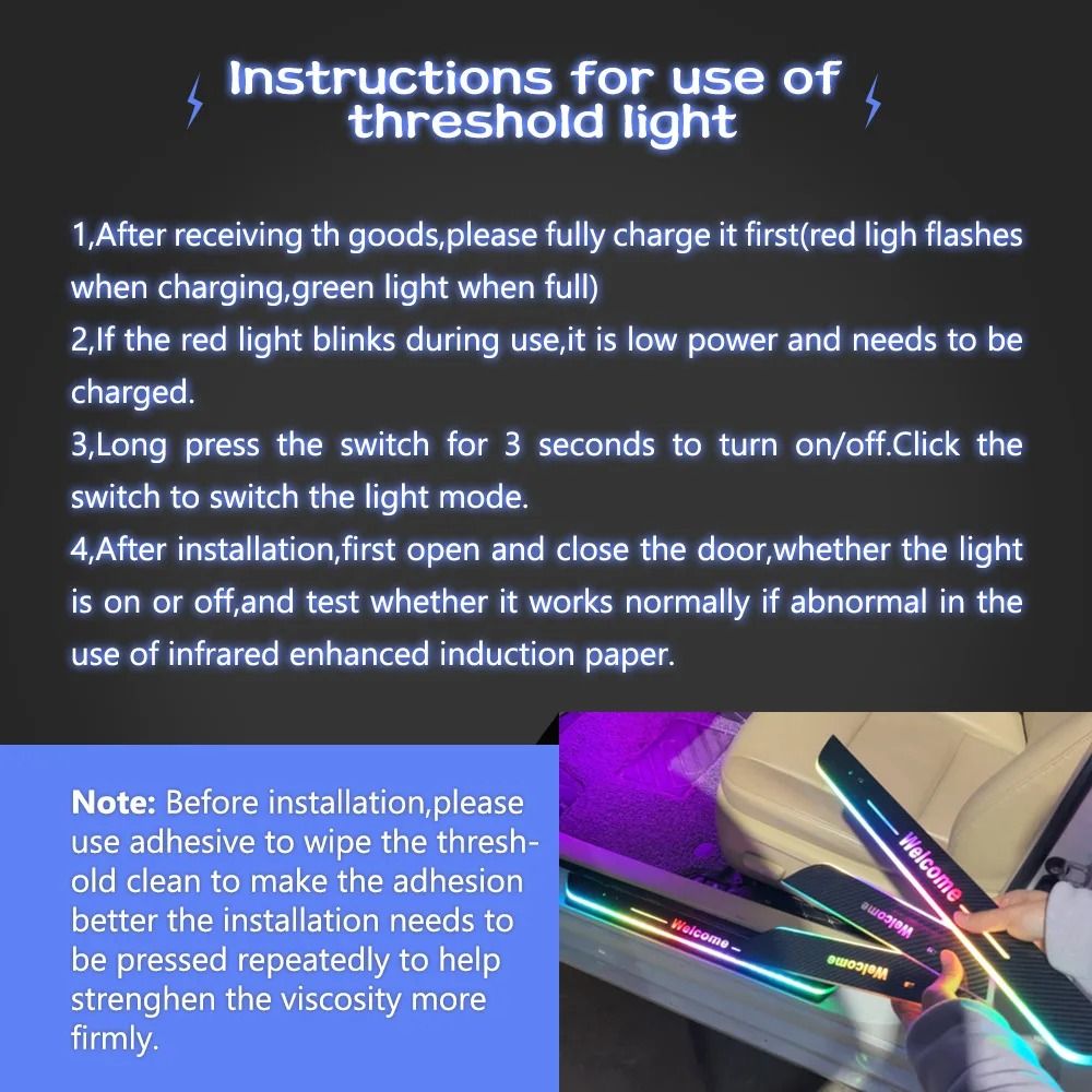 Dream Color Carbon Fiber LED Door Sill Lights Set Of 4 2