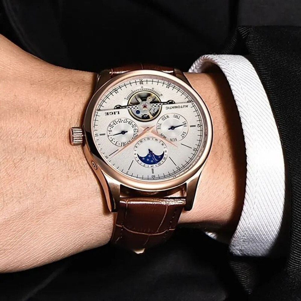 LIGE Men Automatic Mechanical Tourbillon Watch 4