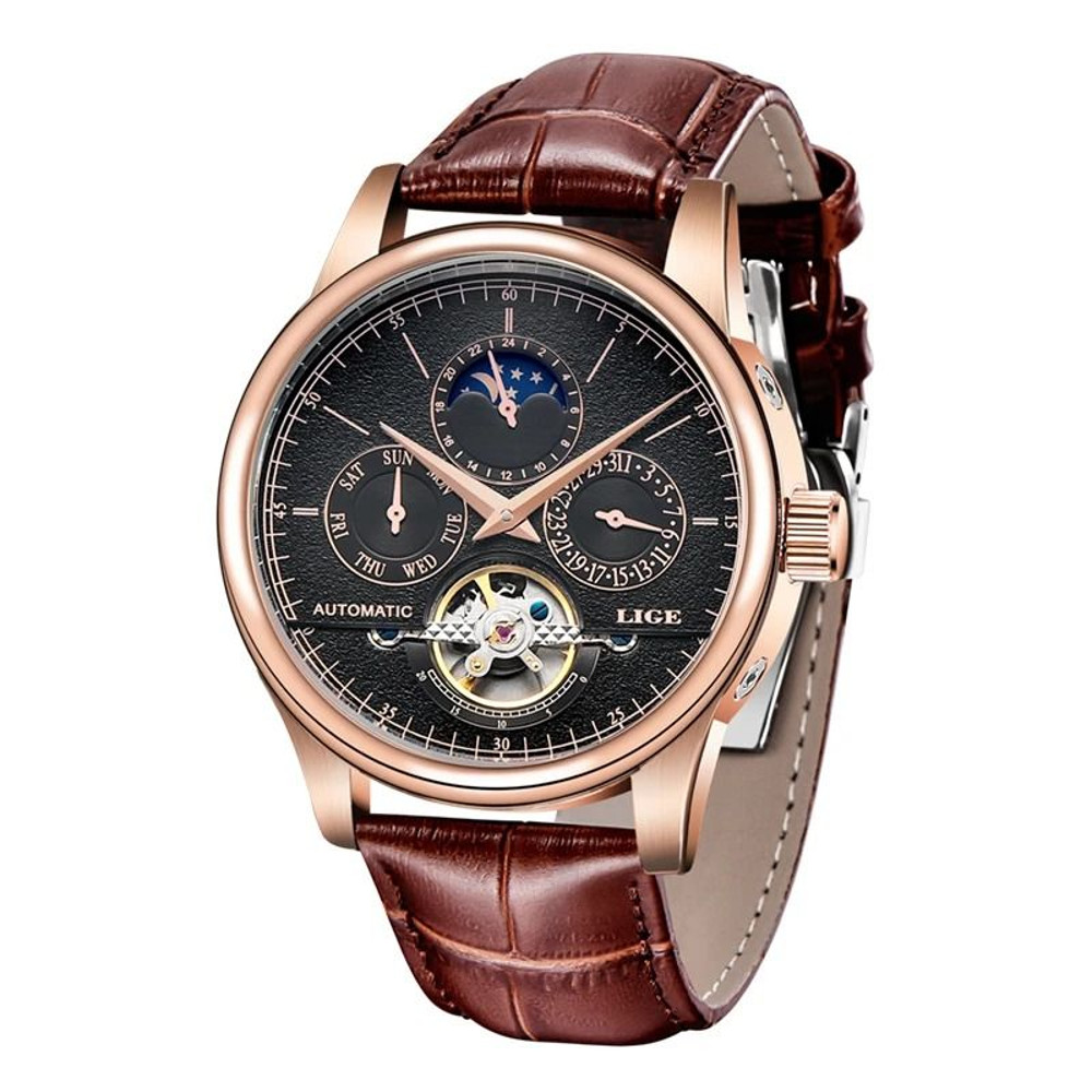 LIGE Men Automatic Mechanical Tourbillon Watch 8