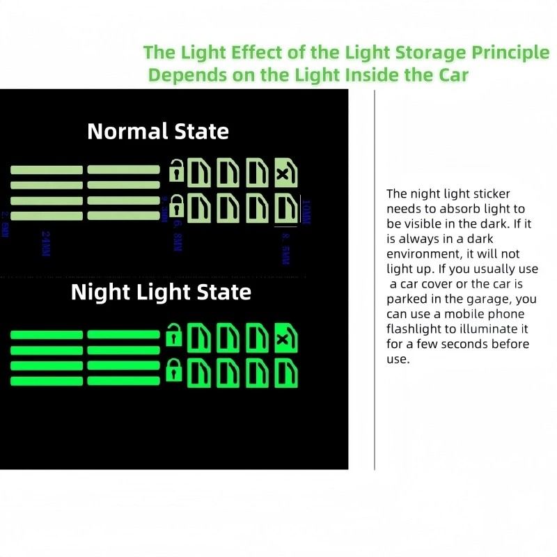 18 Piece Car Function Button Fluorescent Stickers Waterproof Wear Resistant Interior Decoration Set 4