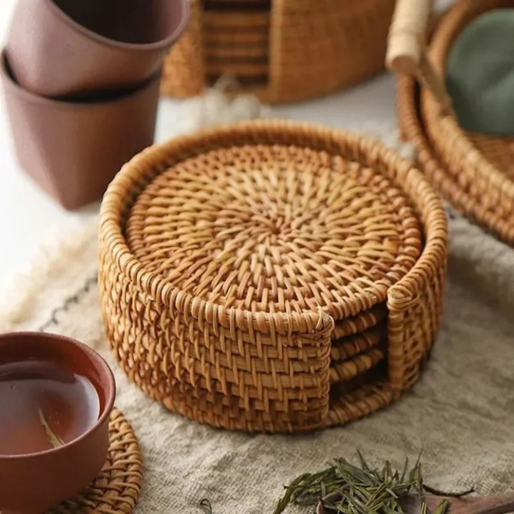 Rattan Weave Drink Coasters Heat Resistant Cup Mats For Table Protection 1