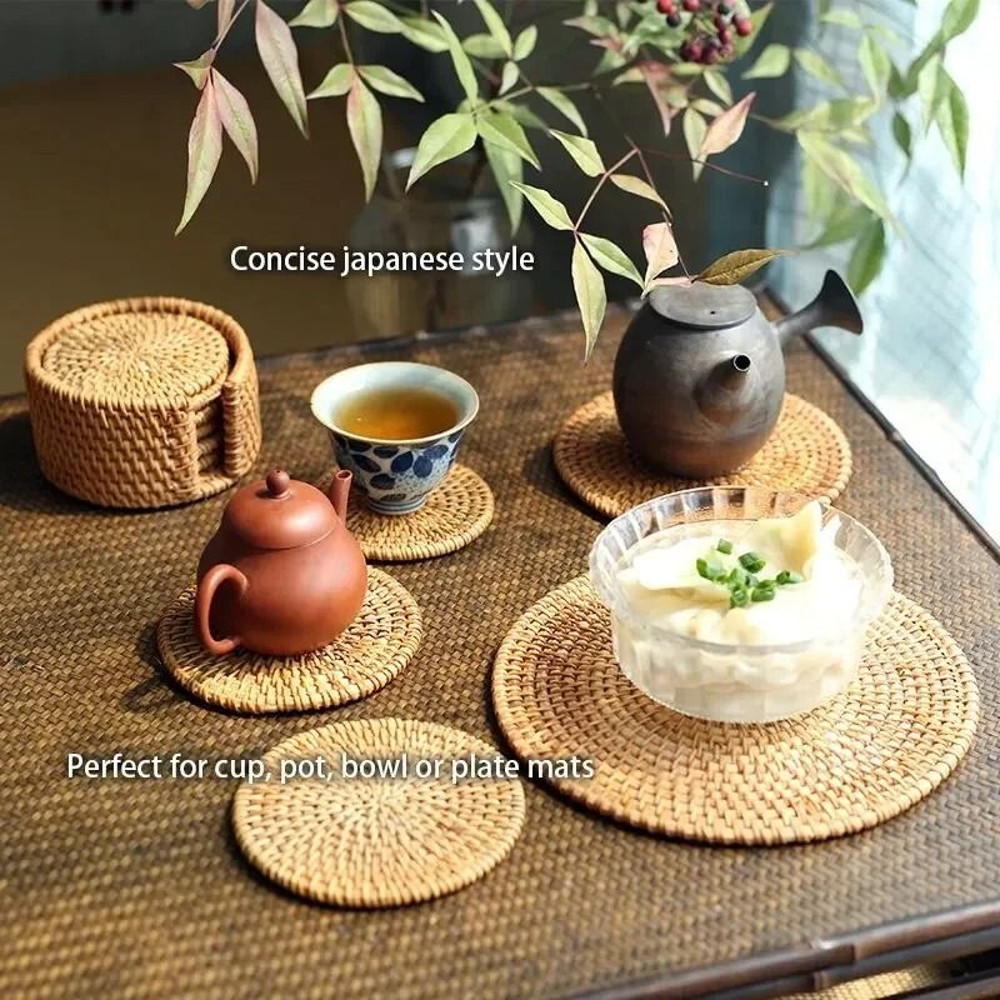 Rattan Weave Drink Coasters Heat Resistant Cup Mats For Table Protection 3