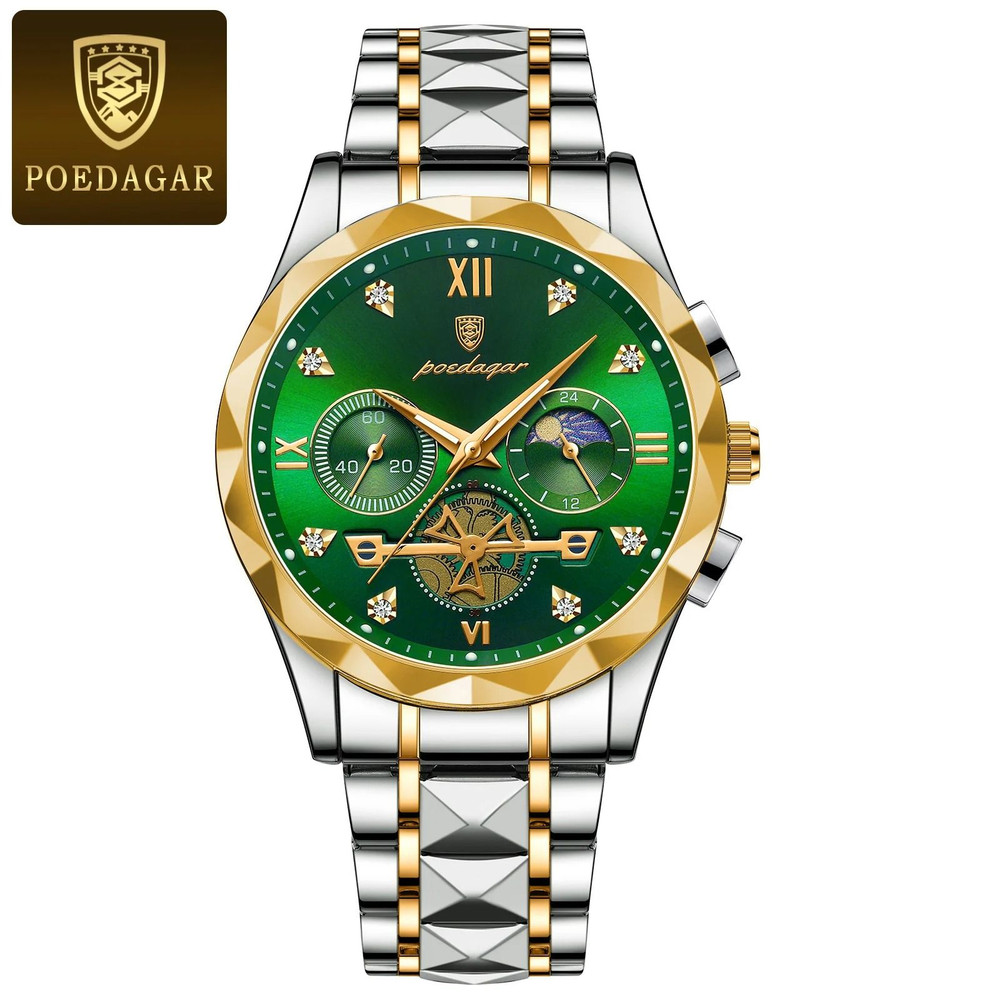 Poedagar Luxury Mens Chronograph Stainless Steel Waterproof Quartz Watch 8