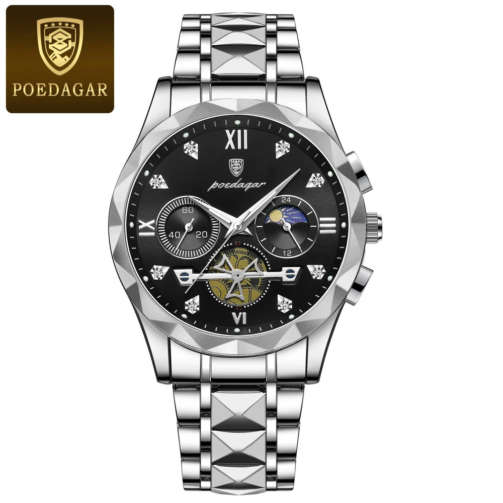 Poedagar Luxury Mens Chronograph Stainless Steel Waterproof Quartz Watch 13