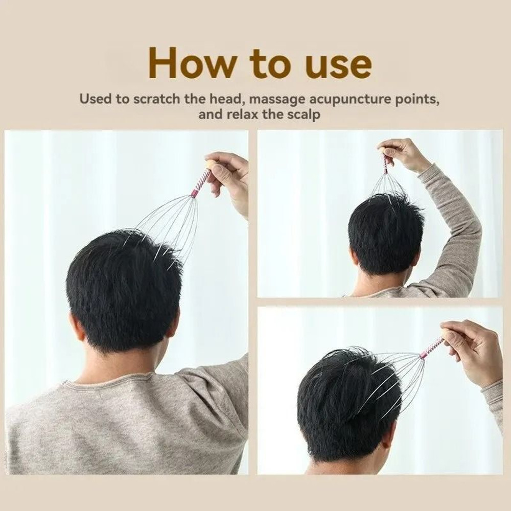 Octopus Head Massager Stainless Steel Engraved Relaxer For Scalp 2