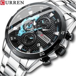 curren stainless steel mens watch with luminous chronograph dial