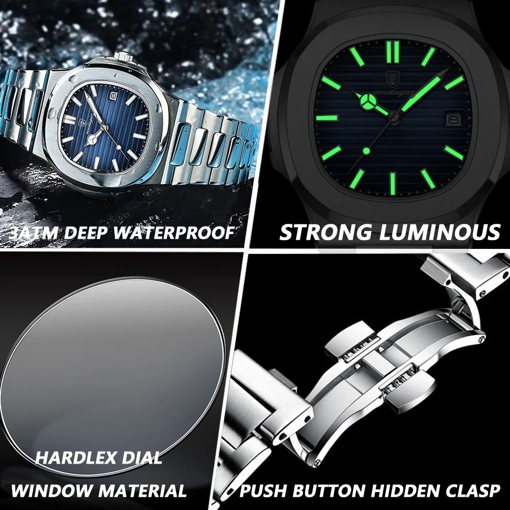 Poedagar Square Luxury Men Wristwatch Waterproof Luminous Date 4