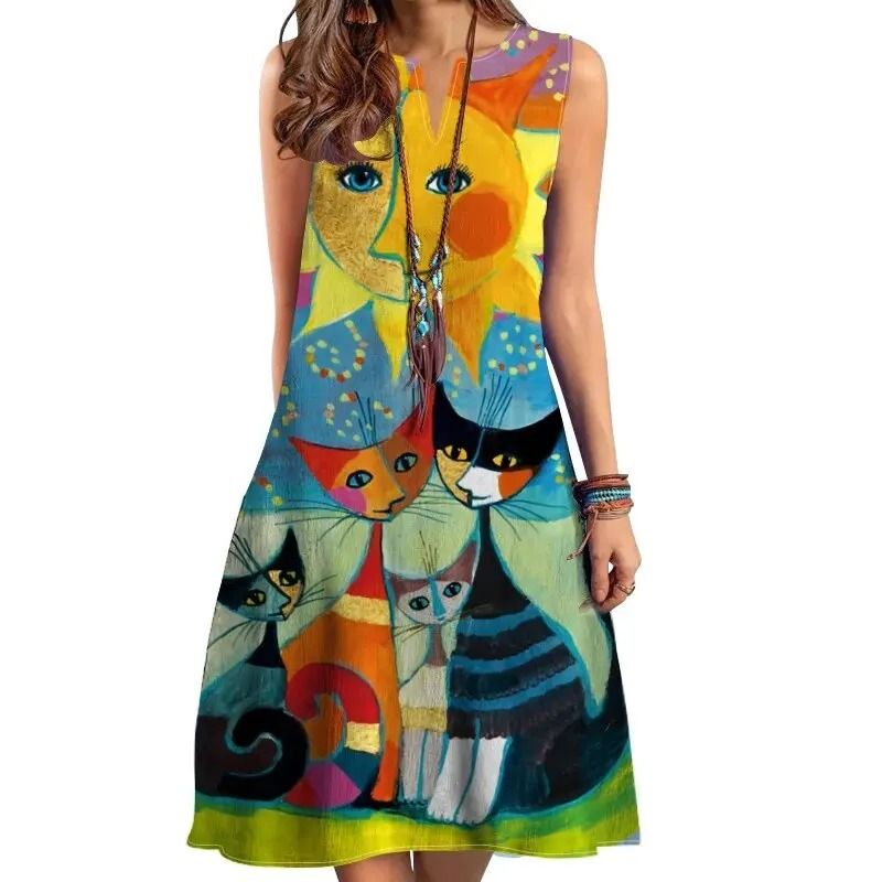 Womens V Neck Sleeveless Printed Maxi Dress Summer Fashion 5