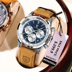 poedagar top brand men quartz watch waterproof luminous chronograph leather