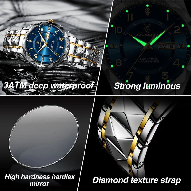 Poedagar Luxury Men Quartz Watch Waterproof Luminous Date Week 2