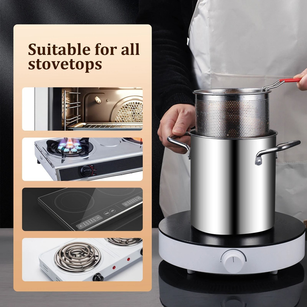 Stainless Steel Deep Frying Pot With Basket And Lid 2