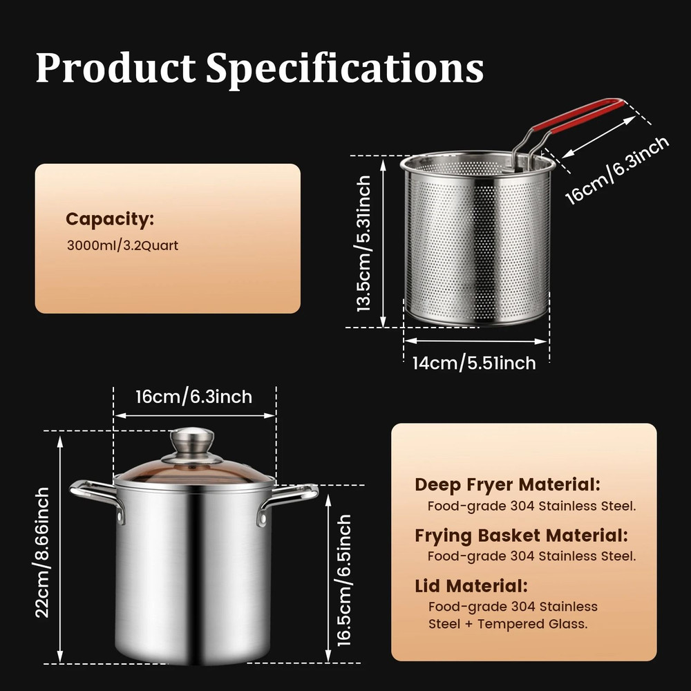 Stainless Steel Deep Frying Pot With Basket And Lid 5