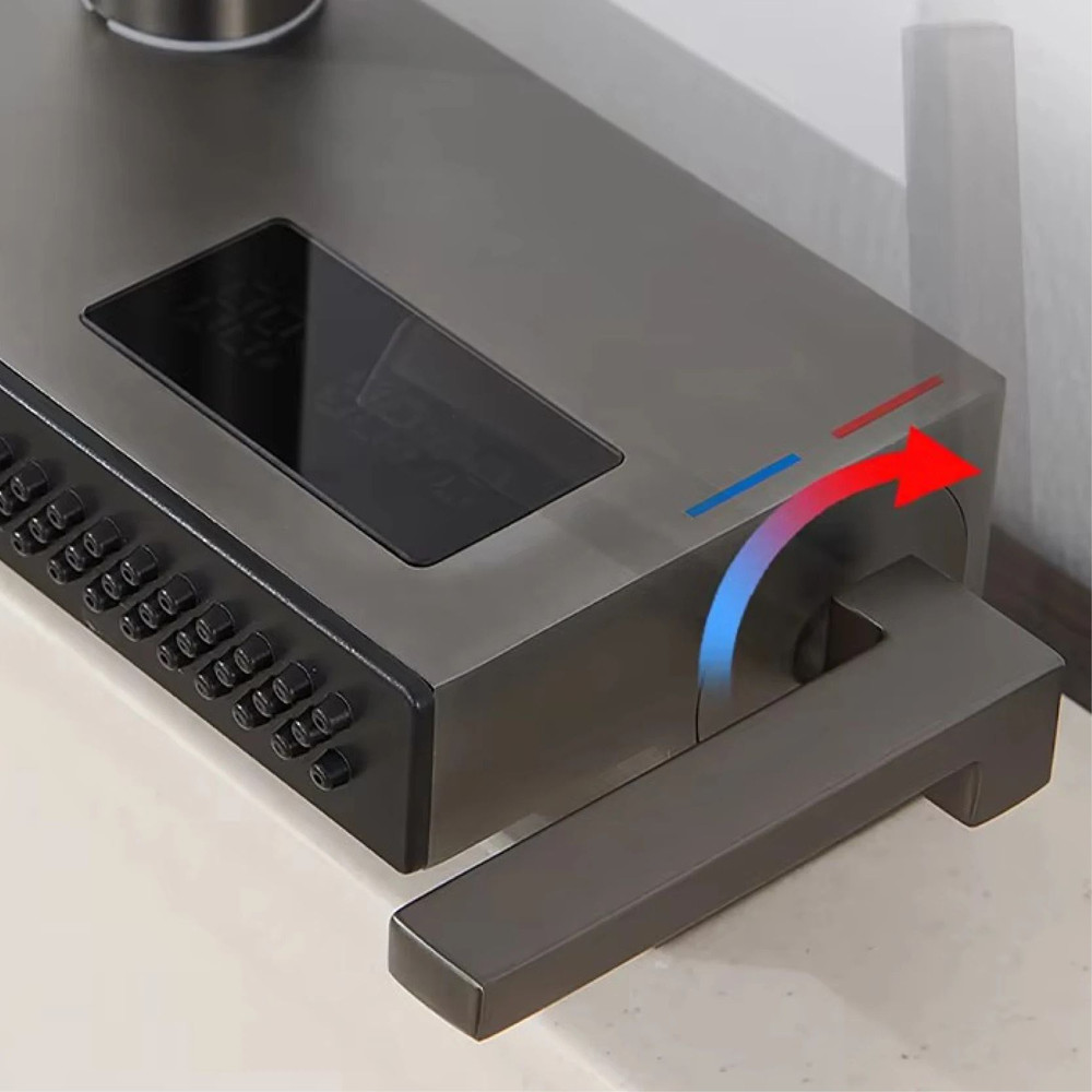 Luxury Gunmetal Brass LED Digital Display Kitchen Faucet Pull Out 4