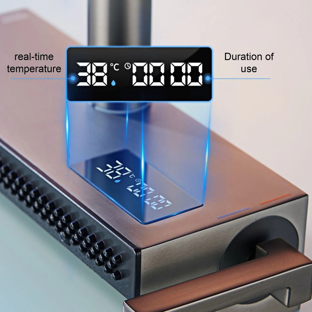 Luxury Gunmetal Brass LED Digital Display Kitchen Faucet Pull Out 5