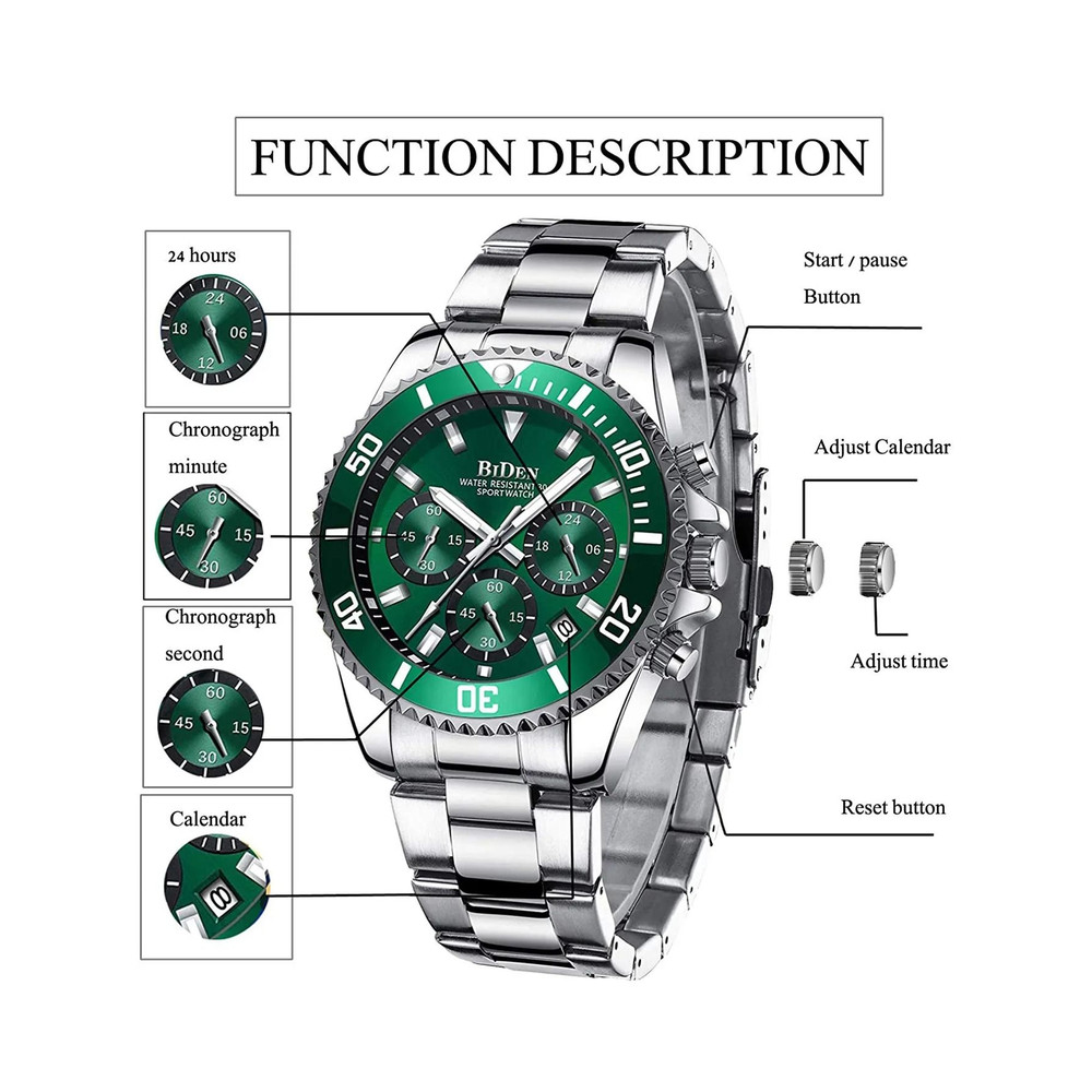 BIDEN Men Sports Chronograph Quartz Watch Waterproof 5