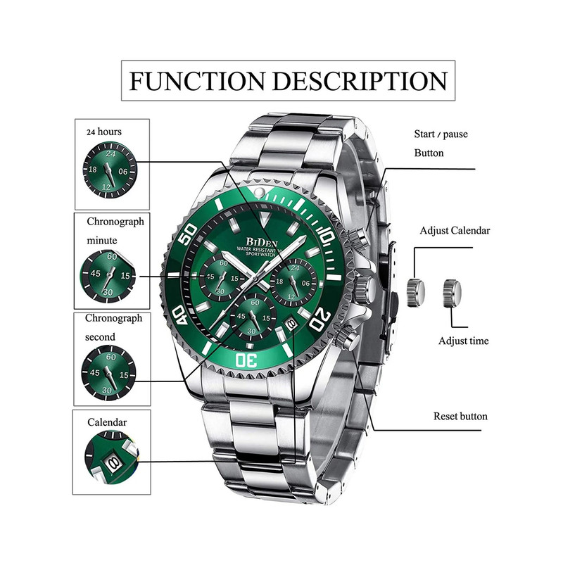BIDEN Men Sports Chronograph Quartz Watch Waterproof 5