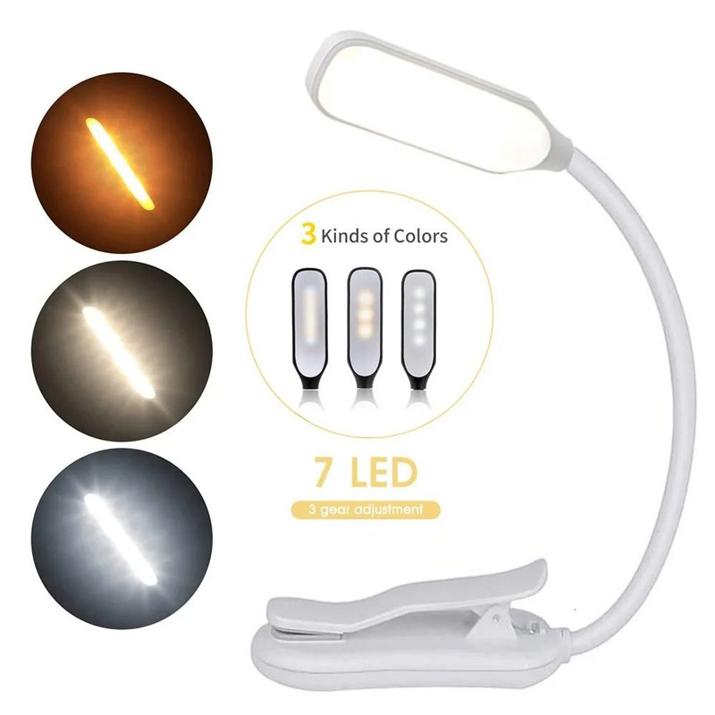 7 LED USB Rechargeable Book Light Warm Cool White 7