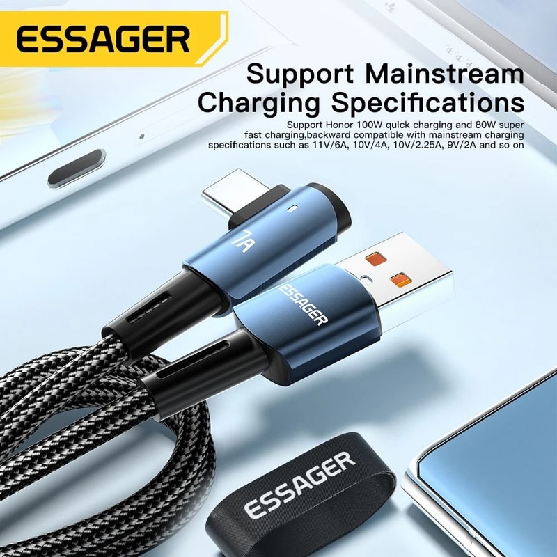Essager 7A USB Type C Cable 90 Degree Fast Charging 1