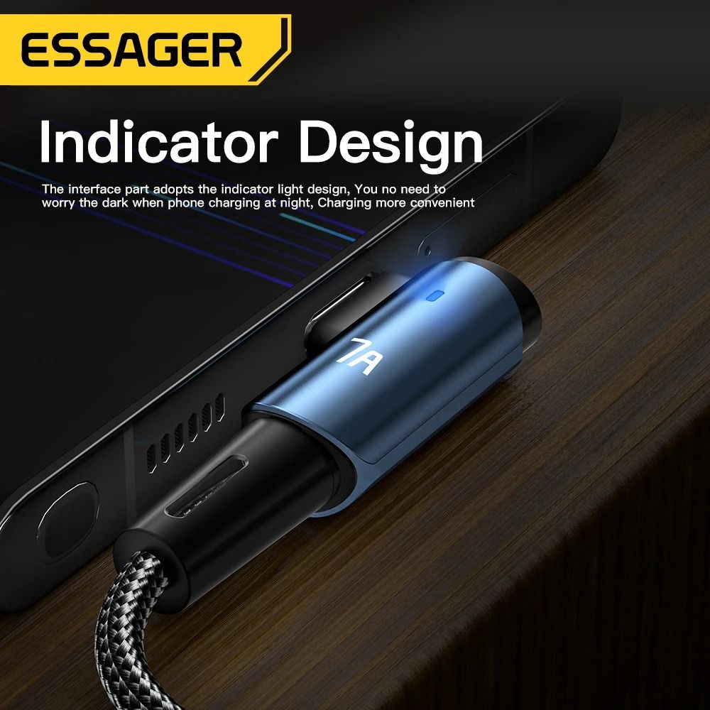 Essager 7A USB Type C Cable 90 Degree Fast Charging 3
