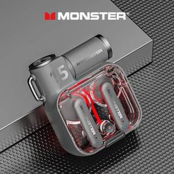 monster xkt15 wireless bluetooth earbuds with rgb flip cover