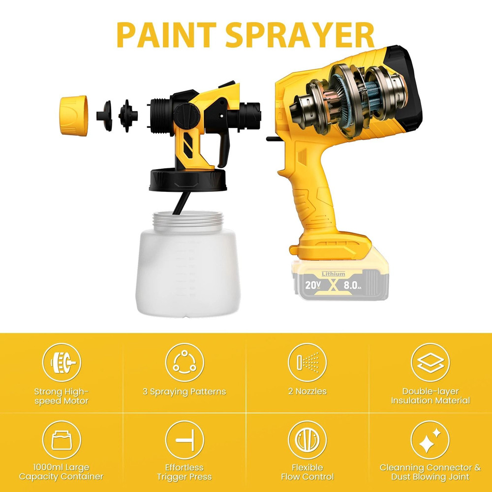 Cordless Paint Sprayer For Dewalt 18V 20V Battery 800ML 1