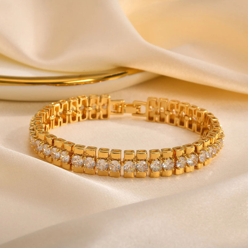 Paperclip Chain Bracelet 14K Gold Plated With Cubic Zirconia Accents 4