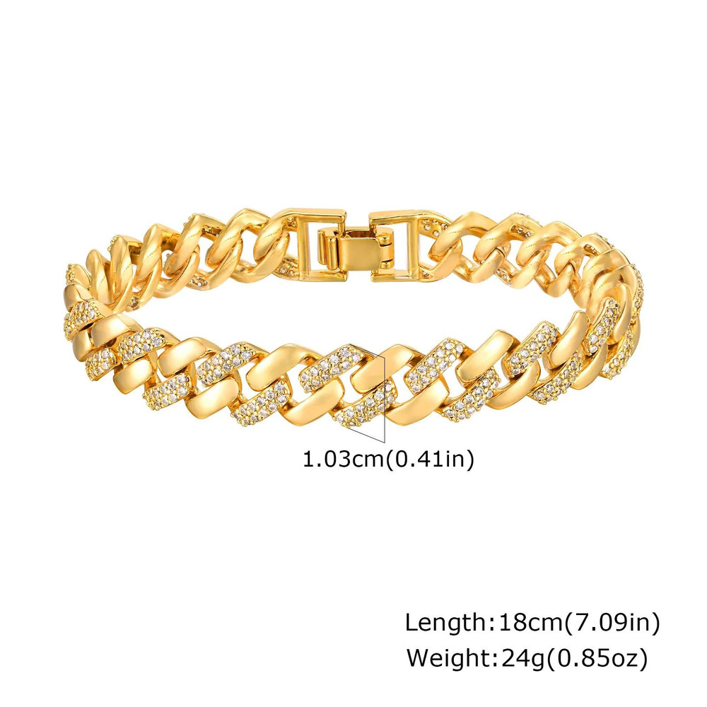 Paperclip Chain Bracelet 14K Gold Plated With Cubic Zirconia Accents 7