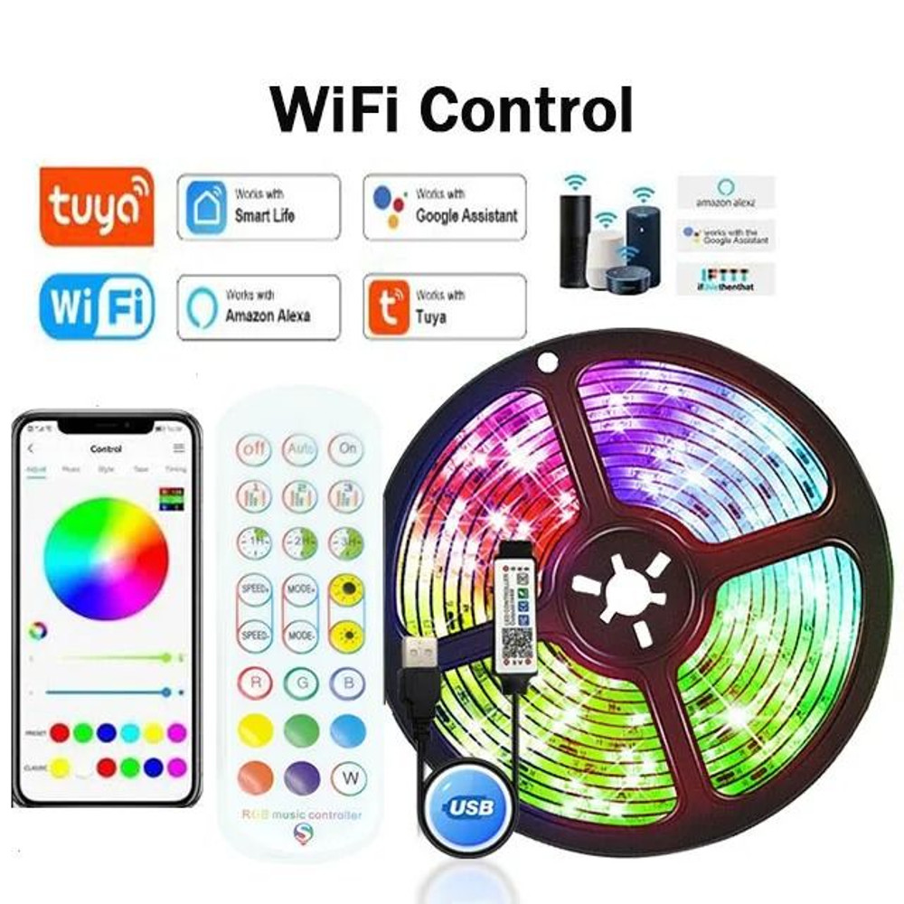 USB LED Strip Lights Tuya RGB 5050 Color Changing Tape 10