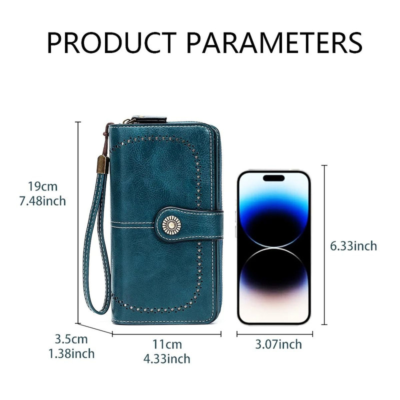 Rfid Anti Theft Oil Wax Leather Long Wallet Clutch 5